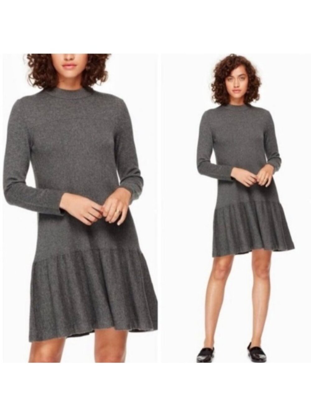 Kate Spade Sweater Dress Small Gray Wool Blend Flounce Preppy Casual Party